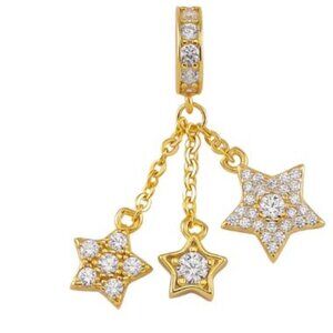 Simulated Diamond Three Stars Charm in 14K Yellow Gold Over Over Sterling Silver